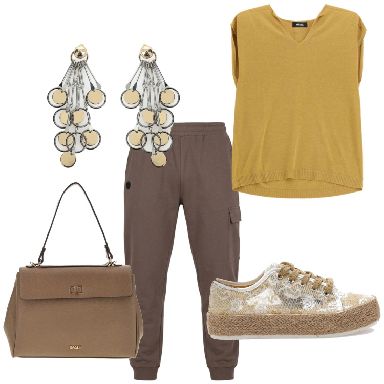 Outfit donna - Total look #2448726. Stile Etnico per Tutti i giorni. Abbinamento con maglieria, orecchini, pantaloni, sneakers, borse a tracolla.