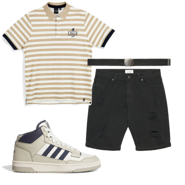 Outfit uomo - Total look #2448728. Stile Casual per Tutti i giorni. Abbinamento con pantaloni corti, cinture, polo, sneakers alte.