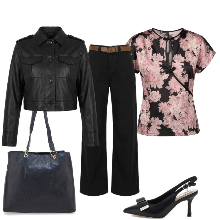 Outfit donna - Perfetto per le giornate di shopping. Stile Glamour per Tutti i giorni. Abbinamento con top, bomber, pantaloni, shopping bag, décolleté.