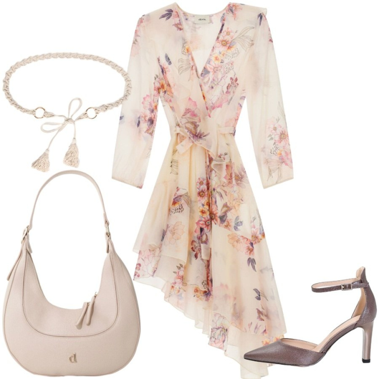 Outfit donna - Total look #2448831. Stile Casual chic per Tutti i giorni. Abbinamento con borse a tracolla, vestiti asimmetrici, décolleté, cinture.