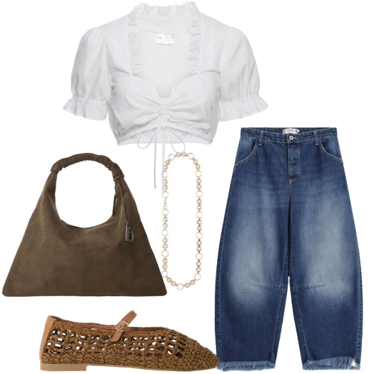Outfit donna - Total look #2448833. Stile Casual chic per Tutti i giorni. Abbinamento con top, cinture, jeans, borse a spalla, ballerine.