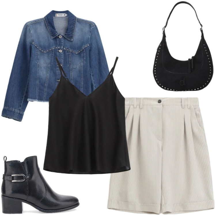 Outfit donna - Total look #2448834. Stile Casual chic per Tutti i giorni. Abbinamento con bermuda, blazer, borse a spalla, top, stivaletti.