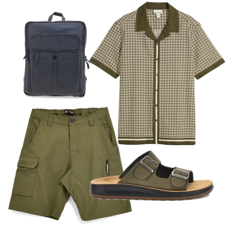 Outfit uomo - Total look #2448844. Stile Urban per Tutti i giorni. Abbinamento con camicie a manica corta, borse sportive, bermuda, sandali.