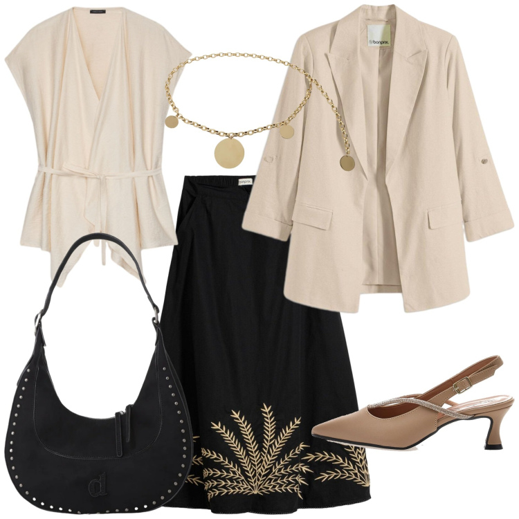 Outfit donna - Agosto in città - mikytwins. Stile Minimal per Tutti i giorni. Abbinamento con gonne lunghe, blazer, borse a spalla, cinture, caftani, décolleté.