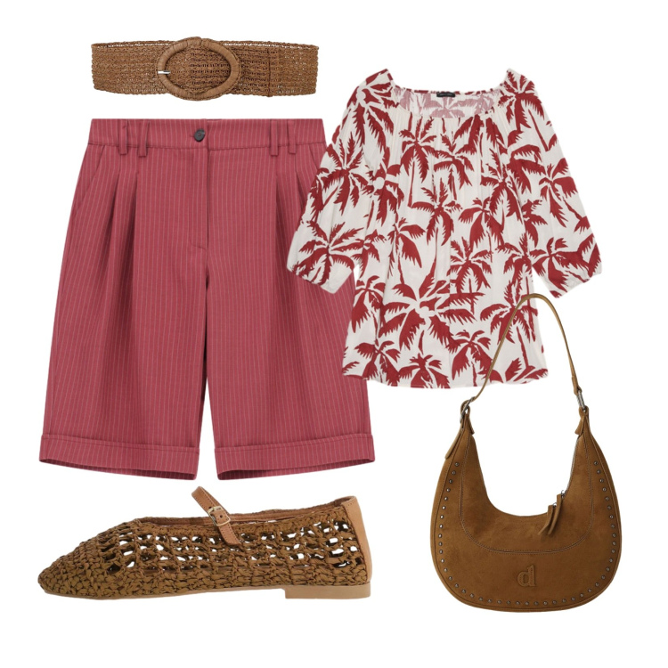 Outfit donna - Of-shoulder. Stile Minimal per Mare. Abbinamento con cinture, bermuda, borse a spalla, ballerine, bluse.