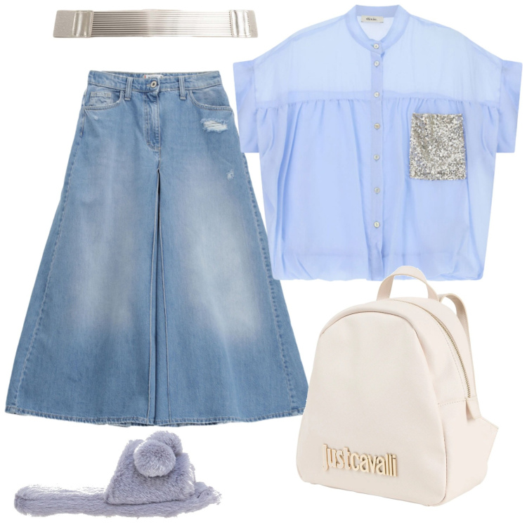 Outfit donna - Agosto: azzurro mare - Susystyle. Stile Trendy per Tutti i giorni. Abbinamento con zaini, jeans, camicie a manica corta, cinture, pantofole.