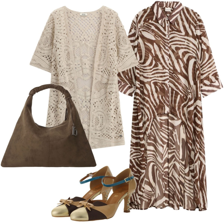 Outfit donna - Bon ton neutro. Stile Bon Ton per Ufficio. Abbinamento con vestiti chemisier, décolleté, borse a spalla, cardigans.