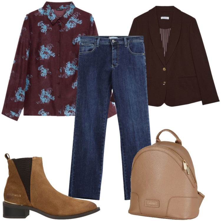 Outfit donna - Total look #2448887. Stile Casual per Tutti i giorni. Abbinamento con zaini, stivaletti texani, jeans dritti, camicie, blazer.