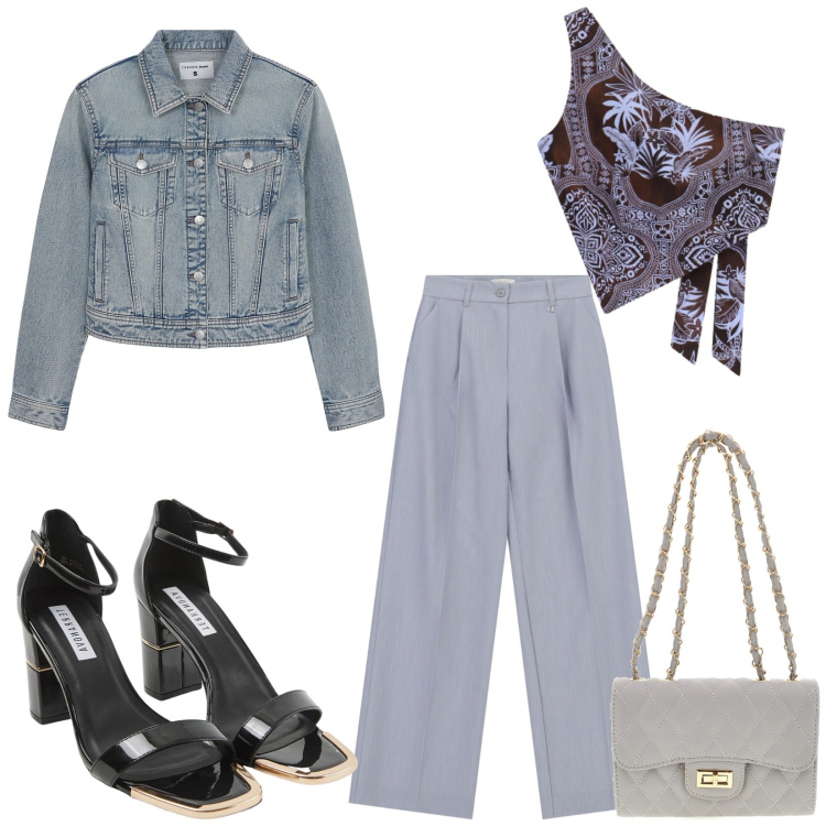 Outfit donna - Total look #2448897. Stile Casual chic per Serata fuori. Abbinamento con blazer, sabot, pantaloni a palazzo, top, borse a tracolla.