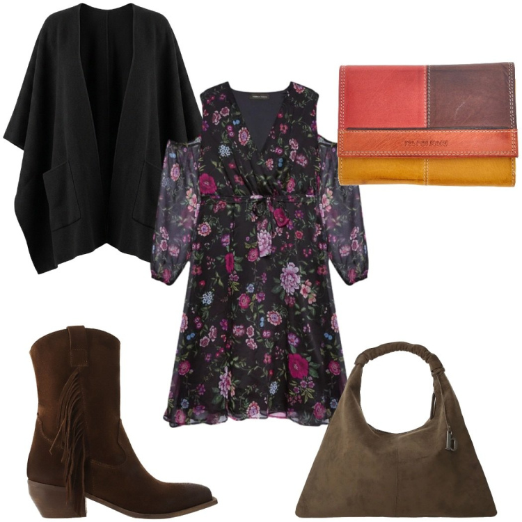Outfit donna - Total look #2448909. Stile Boho per Tutti i giorni. Abbinamento con borse a spalla, stivali, cappe, vestiti midi/longuette, portafogli.