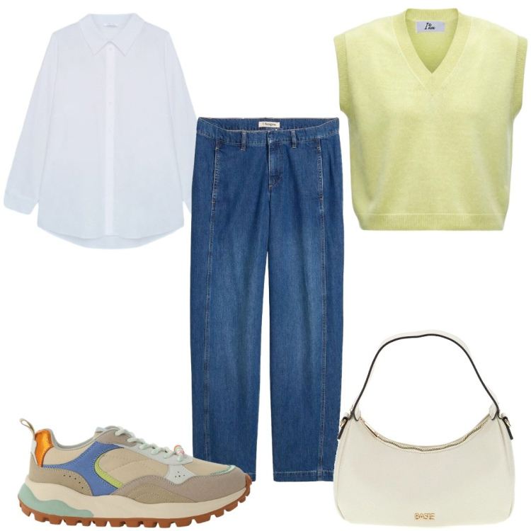 Outfit donna - Total look #2448919. Stile Casual per Tutti i giorni. Abbinamento con jeans, maglieria, sneakers, camicie, borse a tracolla.