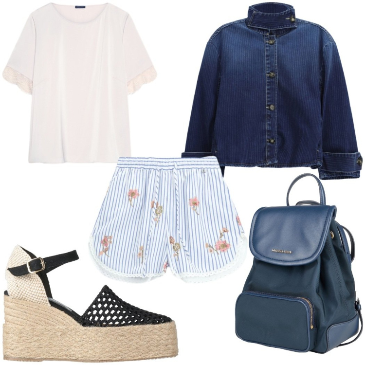 Outfit donna - Total look #2448920. Stile Trendy per Tutti i giorni. Abbinamento con zaini, espadrillas, cappotti, shorts, t-shirt.