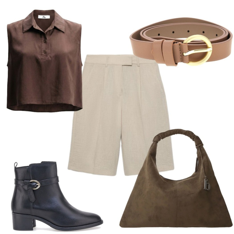 Outfit donna - Total look #2448922. Stile Trendy per Tutti i giorni. Abbinamento con bermuda, top, borse a spalla, cinture, stivaletti.