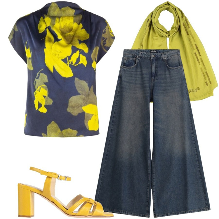 Outfit donna - Total look #2448954. Stile Casual chic per Ufficio. Abbinamento con sciarpe, sandali in pelle, jeans, top.