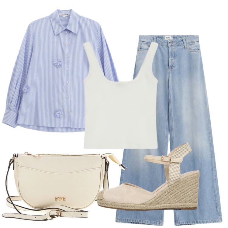 Outfit donna - Total look #2448990. Stile Urban per Ufficio. Abbinamento con zeppe, jeans, camicie, top, borse a tracolla.