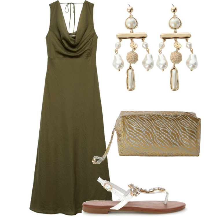 Outfit donna - Total look #2448992. Stile Basic per Mare. Abbinamento con valigie, vestiti lunghi, orecchini, sandali gioiello.