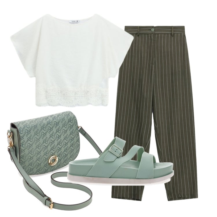 Outfit donna - Total look #2449001. Stile Casual chic per Ufficio. Abbinamento con bluse, pantaloni, ciabatte, borse a tracolla.