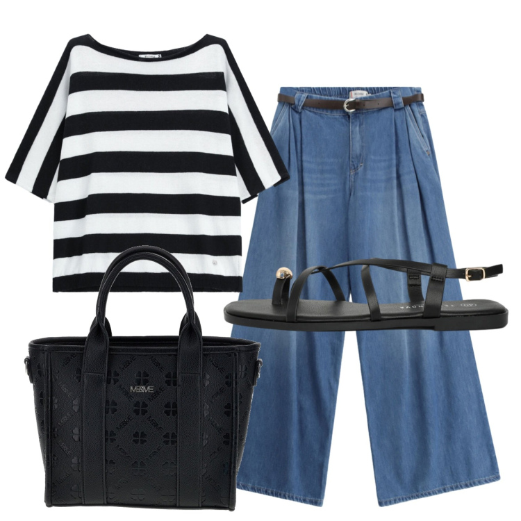 Outfit donna - Total look #2449008. Stile Casual per Tutti i giorni. Abbinamento con sandali, jeans, top, borse a tracolla.