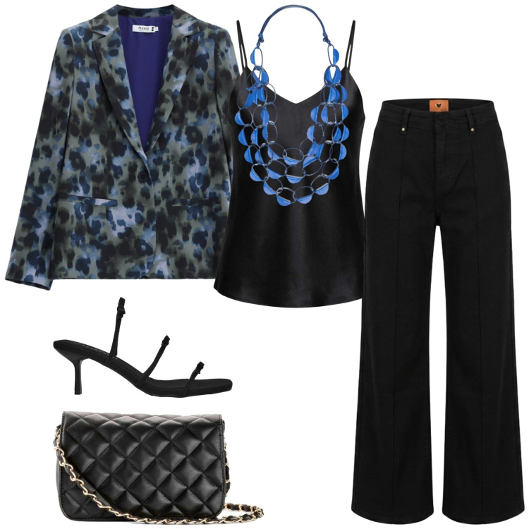 Outfit donna - Total look #2449040. Stile Chic per Serata fuori. Abbinamento con borse a tracolla, sandali col tacco, canottiere, blazer, pantaloni, collane.