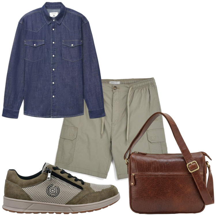 Outfit uomo - Girare per la città. Stile Urban per Tutti i giorni. Abbinamento con camicie, sneakers, shorts, borse sportive.