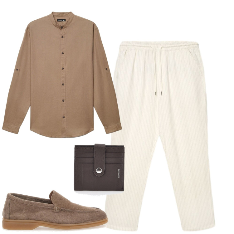 Outfit uomo - Cena in vacanza. Stile Casual per Serata speciale. Abbinamento con camicie, pantaloni, scarpe stringate, portafogli.