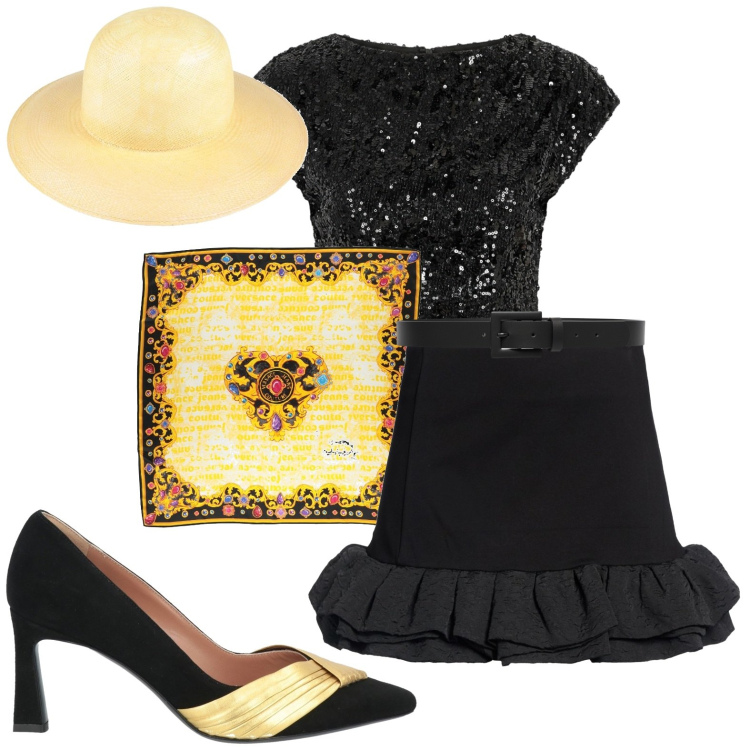 Outfit donna - Cene vista mare. Stile Chic per Serata fuori. Abbinamento con décolleté, cappelli, minigonne, sciarpe, cinture, top.
