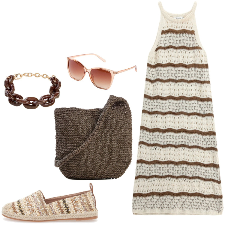Outfit donna - Le scarpe della bella stagione. Stile Boho per Tutti i giorni. Abbinamento con shopping bag, occhiali da sole, braccialetti, vestiti midi/longuette, espadrillas.