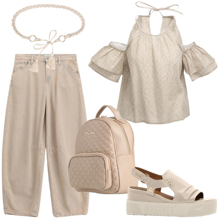 Outfit donna - Sandali comfort per lunghe passeggiate. Stile Basic per Tutti i giorni. Abbinamento con zaini, sandali, top, pantaloni a palazzo, cinture.