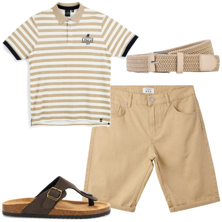 Outfit uomo - Total look #2449124. Stile Casual per Tutti i giorni. Abbinamento con cinture, bermuda, polo, sandali.