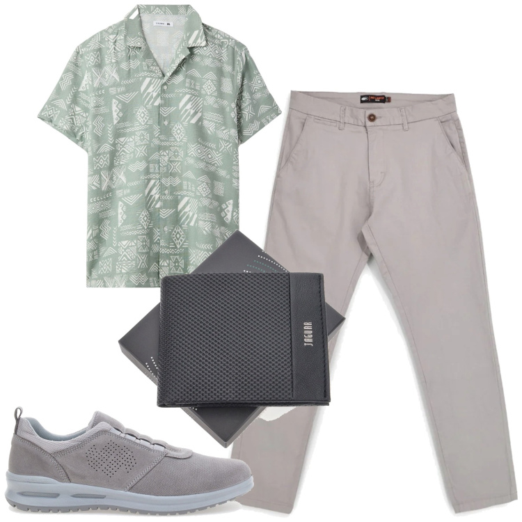 Outfit uomo - Total look #2449127. Stile Casual per Tutti i giorni. Abbinamento con camicie a manica corta, sneakers, portafogli, pantaloni.