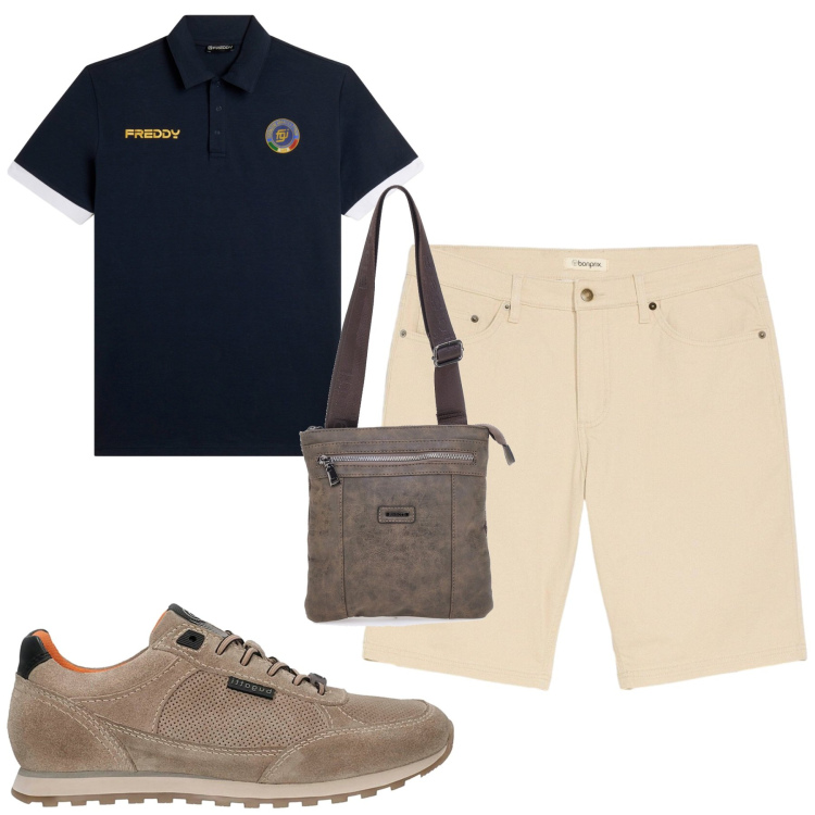 Outfit uomo - Total look #2449128. Stile Casual per Tutti i giorni. Abbinamento con bermuda, polo, portafogli, sneakers.