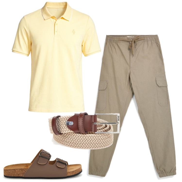 Outfit uomo - Total look #2449136. Stile Casual per Tutti i giorni. Abbinamento con cinture, pantaloni cargo, sandali, polo.