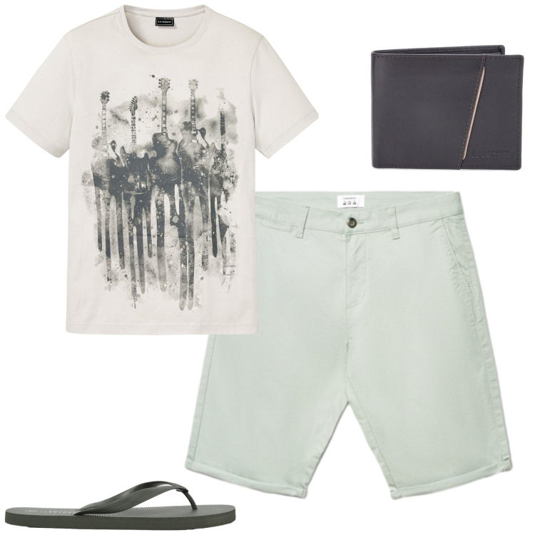 Outfit uomo - Total look #2449140. Stile Casual per Tutti i giorni. Abbinamento con t-shirt, shorts, sandali, portafogli.