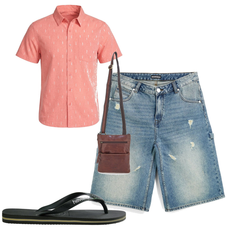 Outfit uomo - Total look #2449141. Stile Casual per Tutti i giorni. Abbinamento con sandali, shorts, camicie a manica corta, portafogli.
