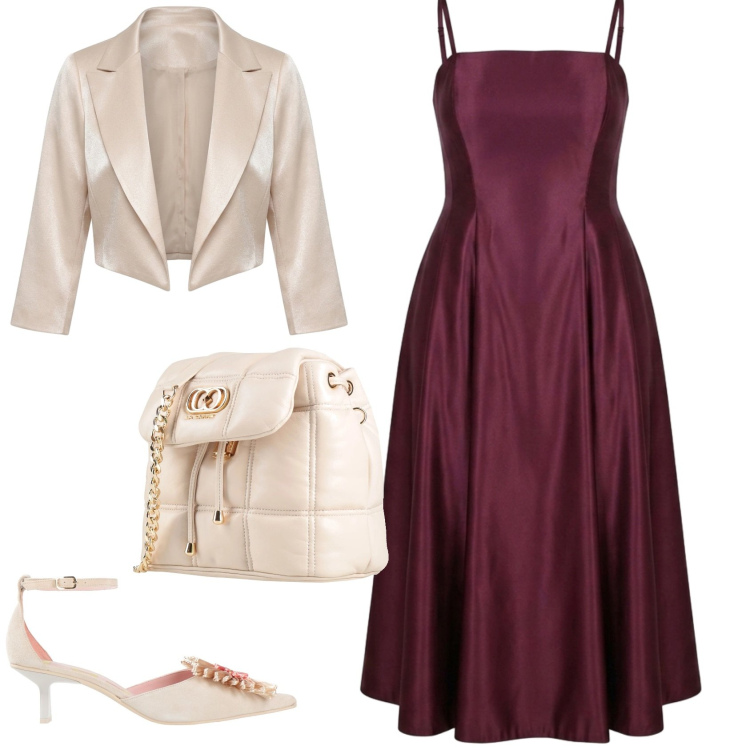 Outfit donna - Chic cerimonia evento serata. Stile Chic per Serata fuori. Abbinamento con décolleté, valigie, bolero, vestiti midi/longuette.