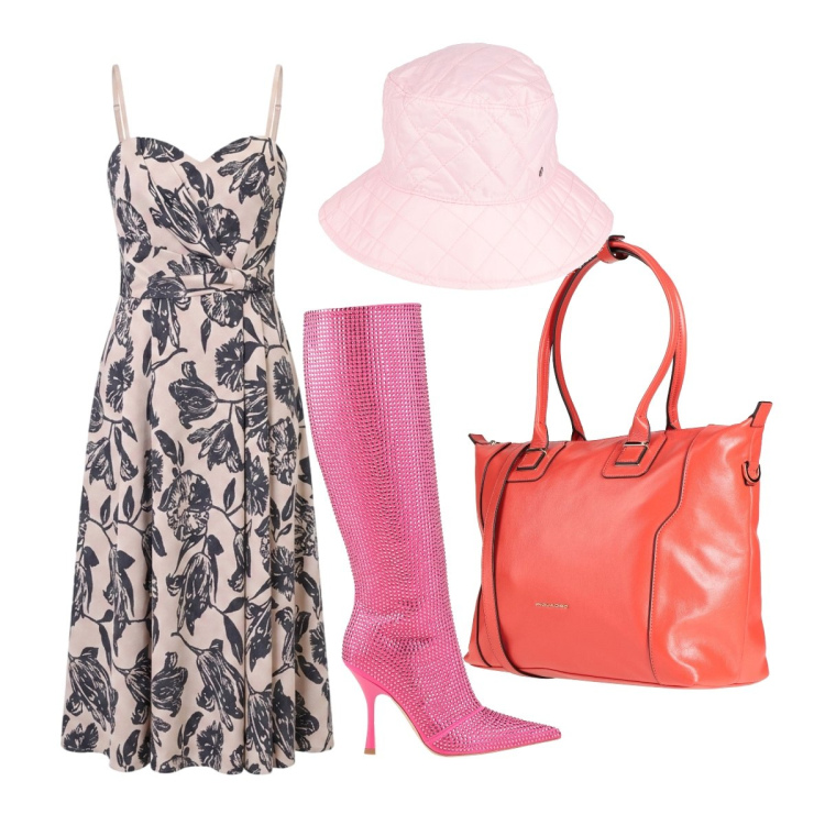 Outfit donna - Ferie. Stile Casual chic per Serata fuori. Abbinamento con stivali, cappelli, zaini, vestiti midi/longuette.