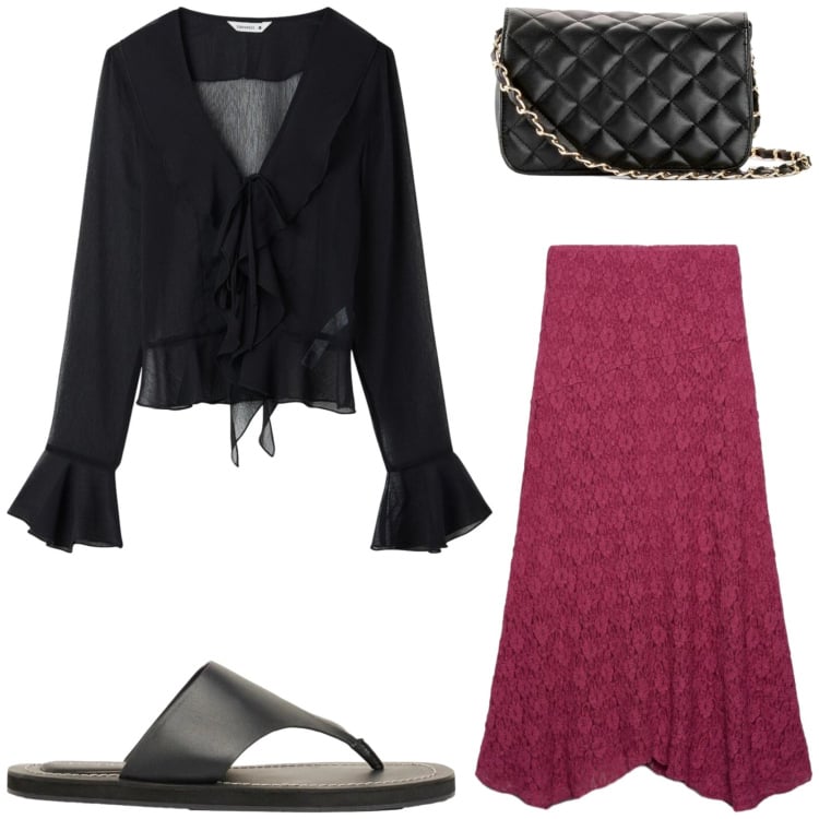 Outfit donna - Boho chic edition. Stile Boho per Tutti i giorni. Abbinamento con infradito, borse a tracolla, gonne lunghe, bluse.