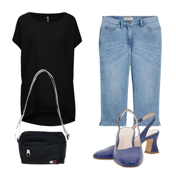 Outfit donna - Minimal di sera. Stile Minimal per Serata fuori. Abbinamento con maglieria, jeans dritti, borse a tracolla, décolleté.