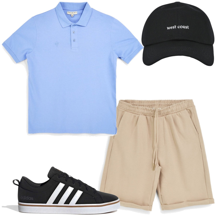 Outfit uomo - Total look #2449229. Stile Casual per Tutti i giorni. Abbinamento con cappelli con visiera, sneakers, polo, bermuda.