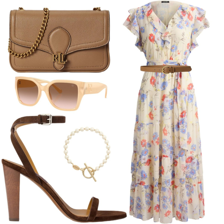 Outfit donna - Love in Portofino. Stile Bon Ton per Serata fuori. Abbinamento con vestiti midi/longuette, occhiali da sole, sandali col tacco, braccialetti, cinture, borse a tracolla.