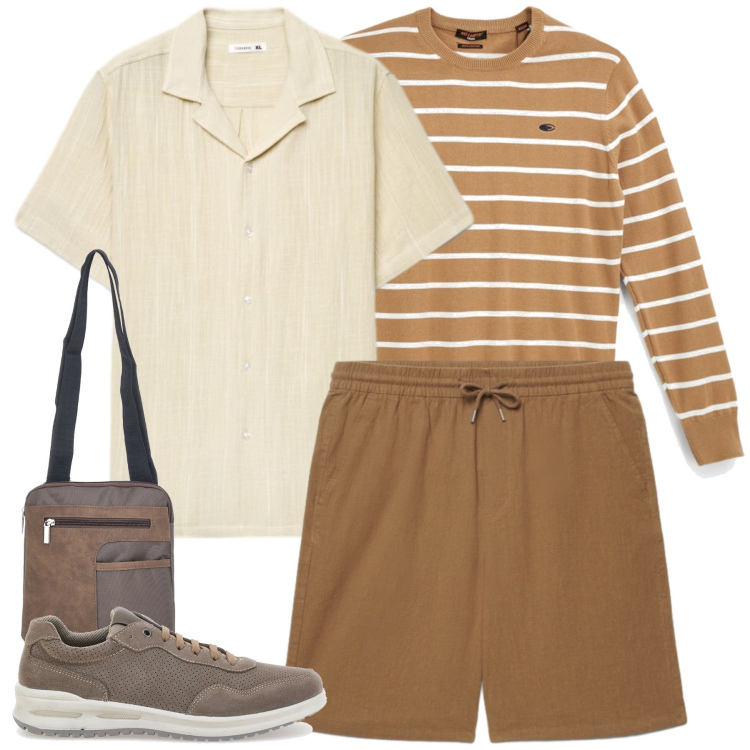 Outfit uomo - Total look #2449233. Stile Casual per Tutti i giorni. Abbinamento con camicie a manica corta, shorts, sneakers, borse sportive, pullovers.