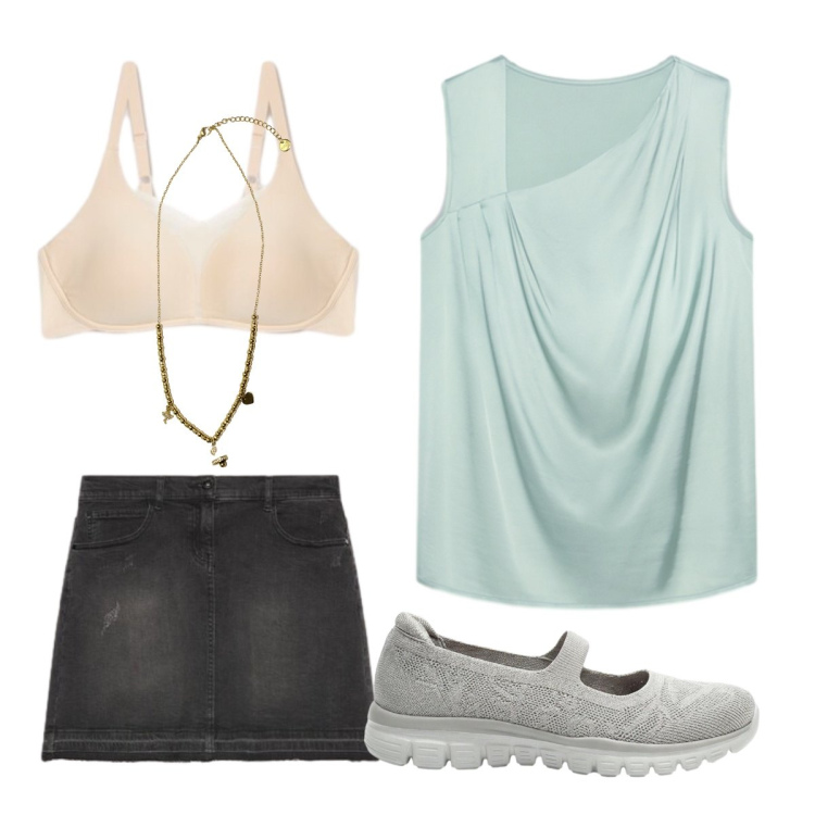 Outfit donna - Minigonna sfrangiata. Stile Casual per Scuola/Università. Abbinamento con ballerine, minigonne, reggiseni, bluse, ciondoli.