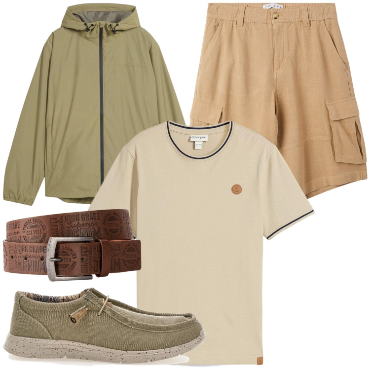 Outfit uomo - Total look #2449236. Stile Casual per Tutti i giorni. Abbinamento con cinture, t-shirt, giacche, pantaloni corti, scarpe stringate.