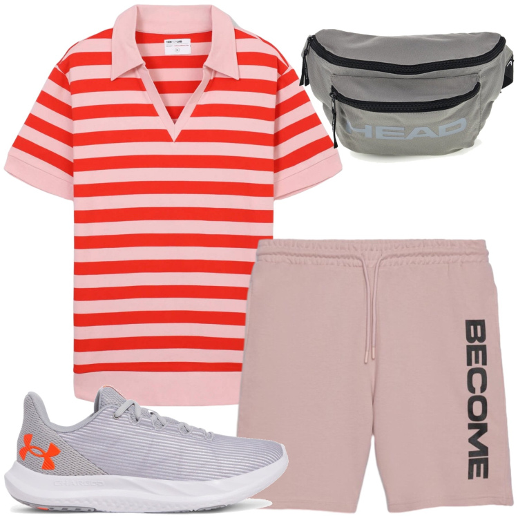 Outfit uomo - Total look #2449238. Stile Casual per Sport. Abbinamento con t-shirt, bermuda, borse sportive, scarpe sportive.