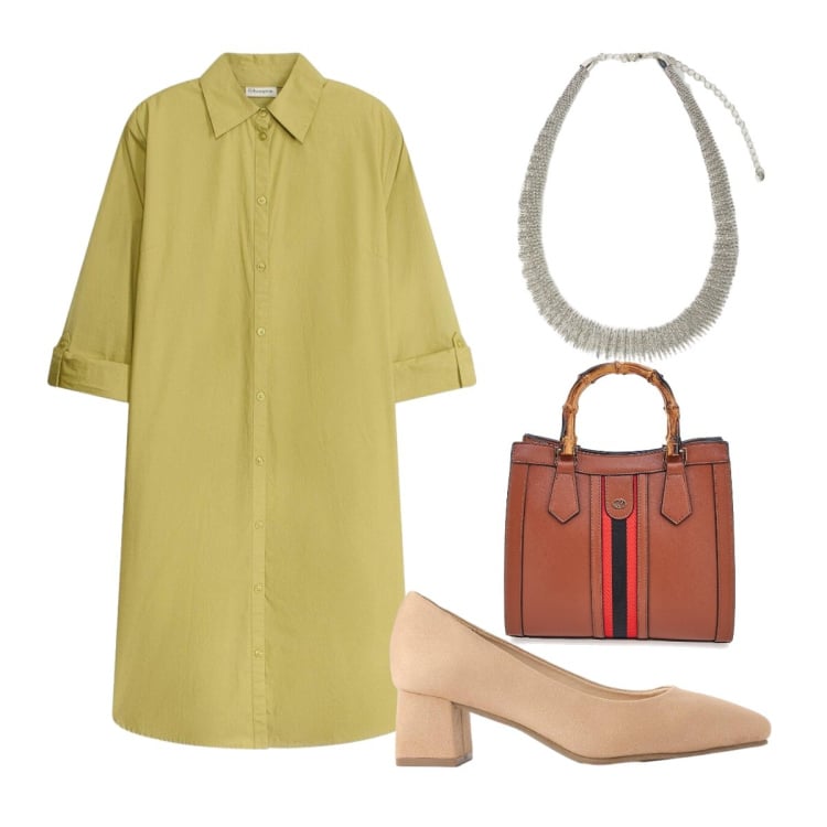 Outfit donna - Chemisier non passa mai di moda. Stile Bon Ton per Ufficio. Abbinamento con vestiti chemisier, décolleté, collane, borse a tracolla.