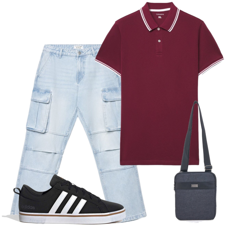 Outfit uomo - Total look #2449241. Stile Casual per Tutti i giorni. Abbinamento con jeans, polo, borse sportive, sneakers.