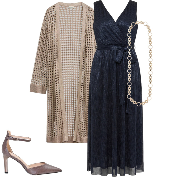 Outfit donna - Cerimonia fine agosto. Stile Chic per Cerimonia. Abbinamento con cardigans, cinture, décolleté, vestiti lunghi.