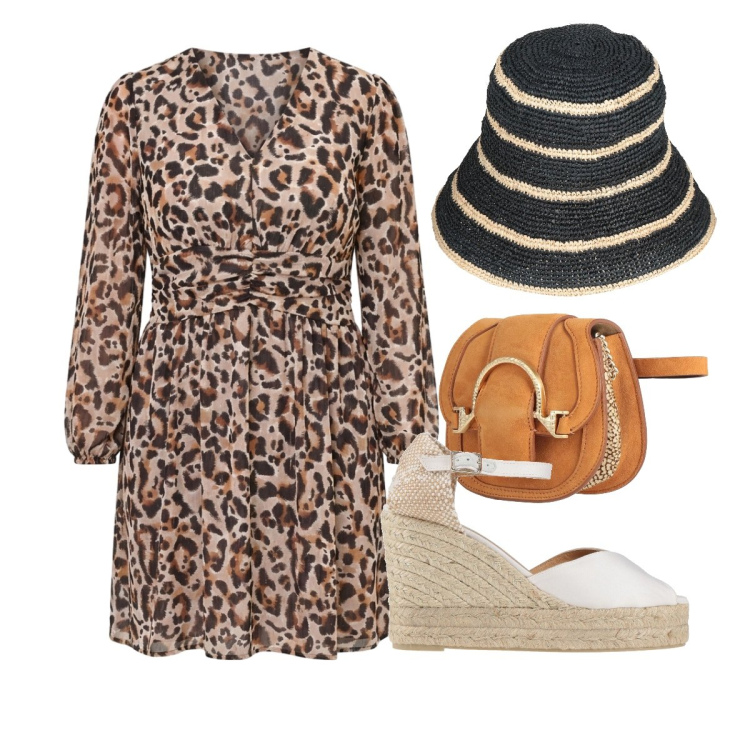 Outfit donna - Summer holiday curvy. Stile Etnico per Tutti i giorni. Abbinamento con marsupi, espadrillas, cappelli con visiera, vestiti corti.