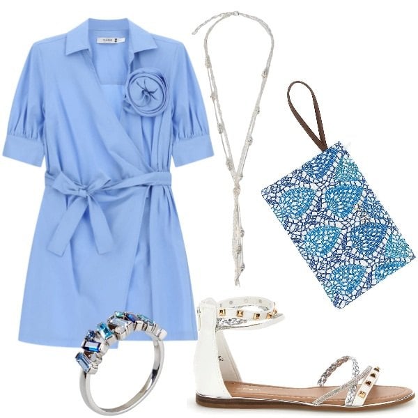 Outfit donna - E siamo in Agosto....... Stile Casual chic per Serata fuori. Abbinamento con anelli, vestiti corti, collane, sandali, pochette.