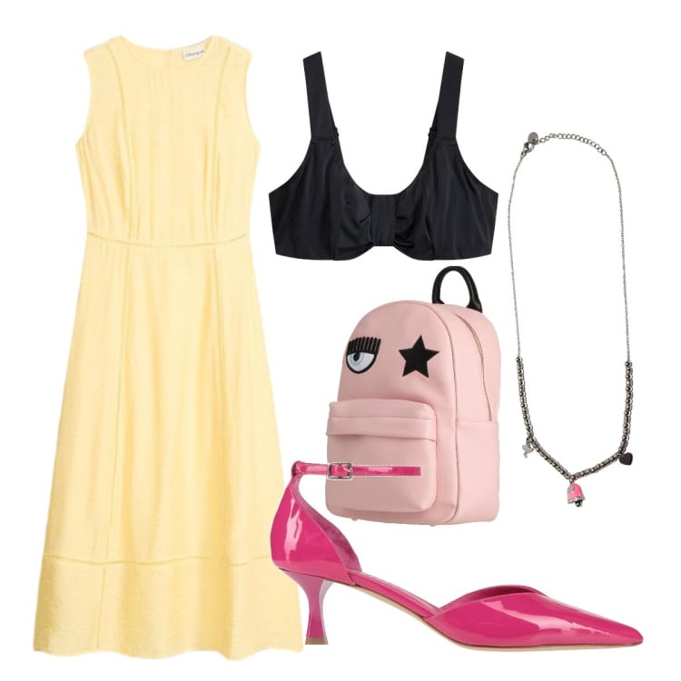 Outfit donna - Abito midi per l’aperitivo. Stile Bon Ton per Serata fuori. Abbinamento con zaini, décolleté, vestiti midi/longuette, reggiseni, ciondoli.
